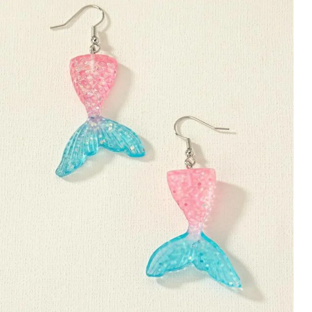 ⭐️❤️FREE Mermaid Glitter Sea Shimmer Ocean Woman Tail Girly Chic Trendy Earrings